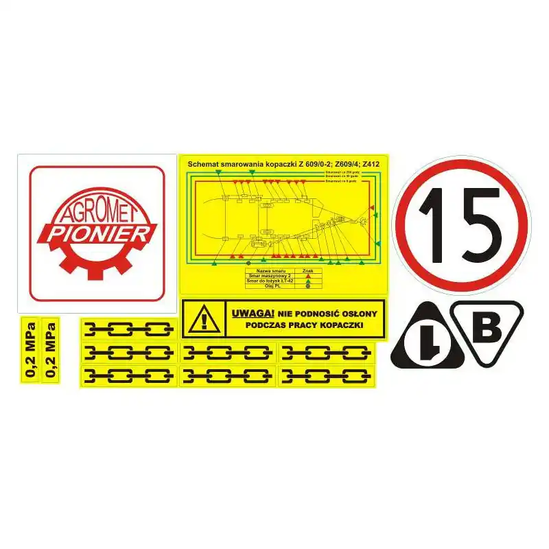 Ofertă exclusivă Set autocolante scos cartofi cu elevator Z-609/0-2 Z609/4 Z412 Agromet Pionier