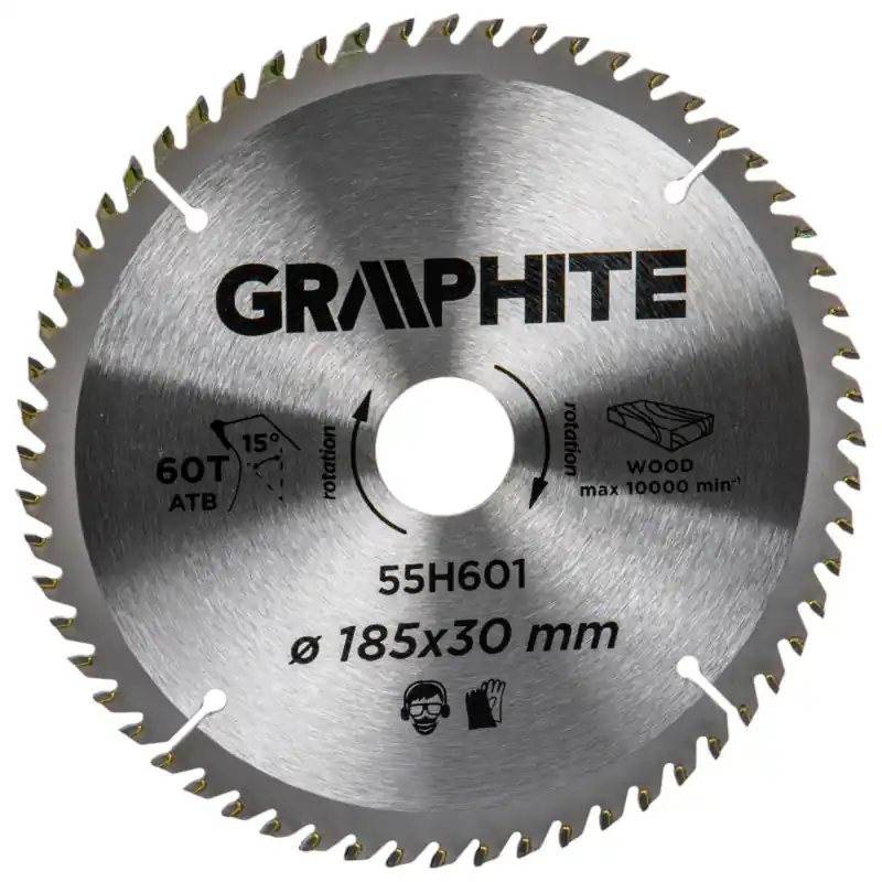 Disc de taiere lemn 185x30mm, grafit, 60 de dinți Plată sigură
