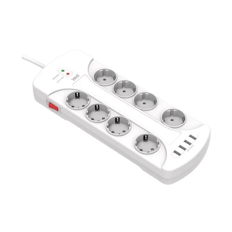Vezi acum Prelungitor Well, 8 Prize, 3 m, 4 x USB, cu Protectie, Cablu 3xG - Trada Marketplace