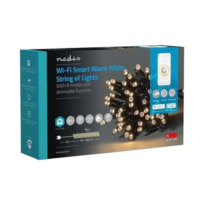 Vezi acum Ghirlanda Luminoasa Decorativa Smart Wi-Fi Nedis, 50 LED-uri, Lu - Trada Marketplace