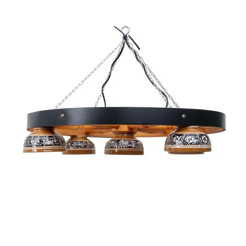 Expediere rapidă Lustra Premium din Lemn cu 5 Castroane, Diametru 60 cm, Maro Ofe - Trada Marketplace